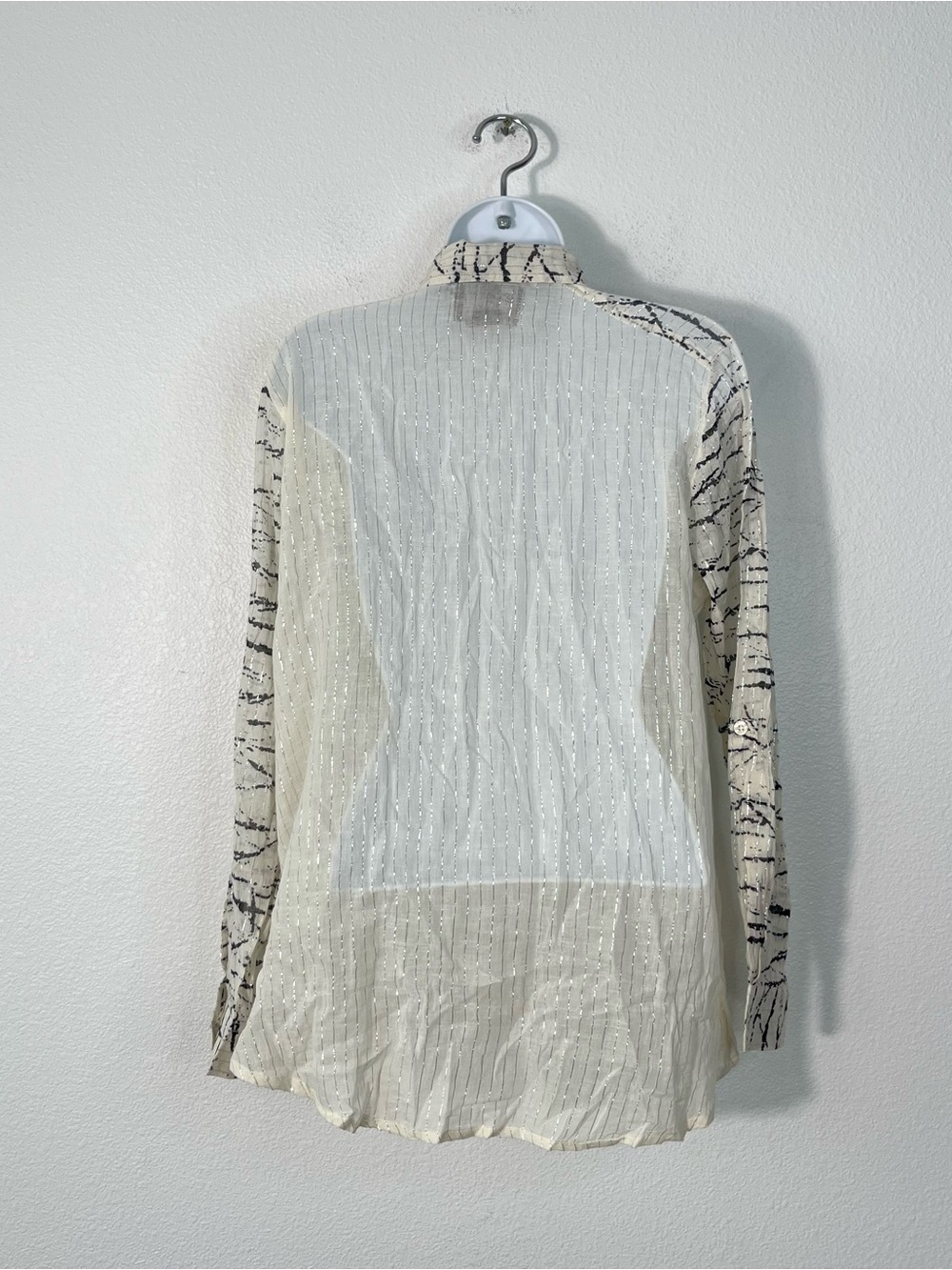 Stussy Button-Down Cotton Shirt Cream Silver Long Sleeve Size Medium Y2K NEW - Picture 4 of 6